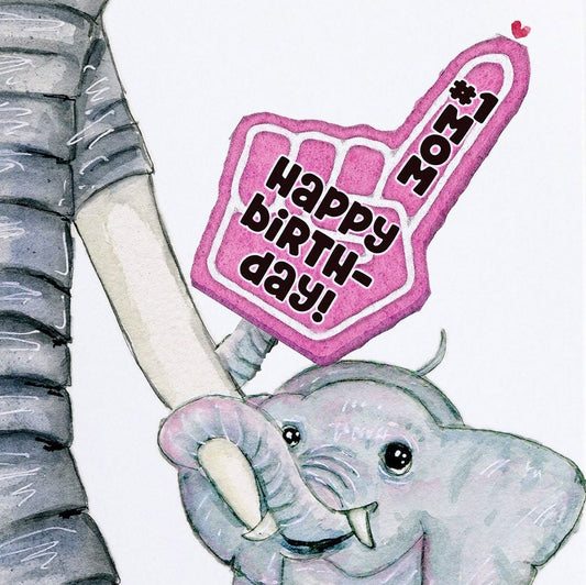 Mom And Baby Elephant Mothers Day Card Funny - Best Mom Gift Foam Finger Cheerleader