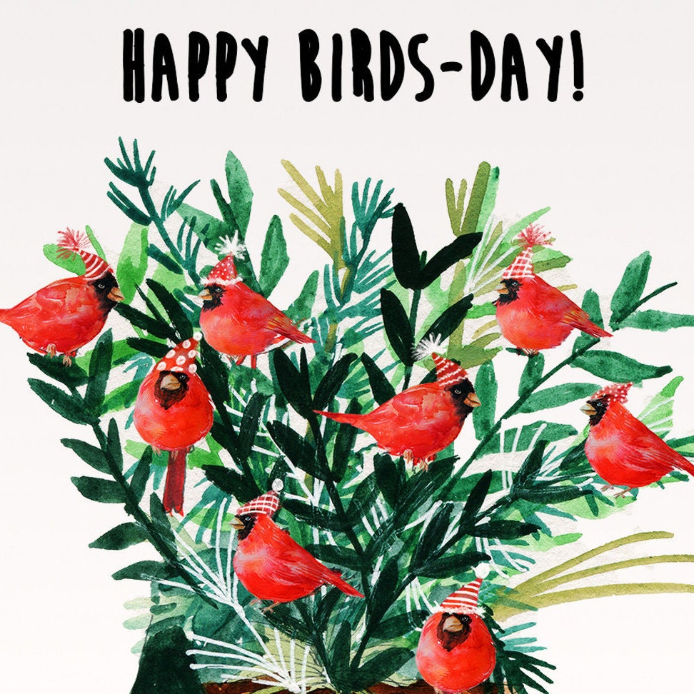 Cardinal Bird Birthday Cards For Mom - Happy Birds Day Floral Birthday Gift For Her