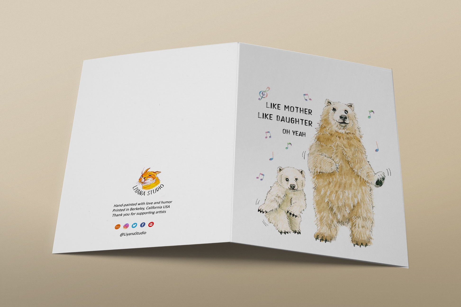 Polar Bear Funny Mother's Day Card - Like Mother Like Daughter Oh Yeah - Bear Mama And Baby Cub Dance