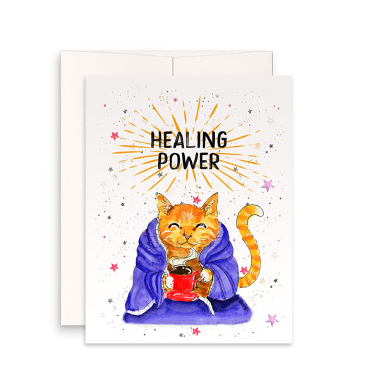 Cat Funny Get Well Soon Card - Healing Power Pet Sympathy Gifts