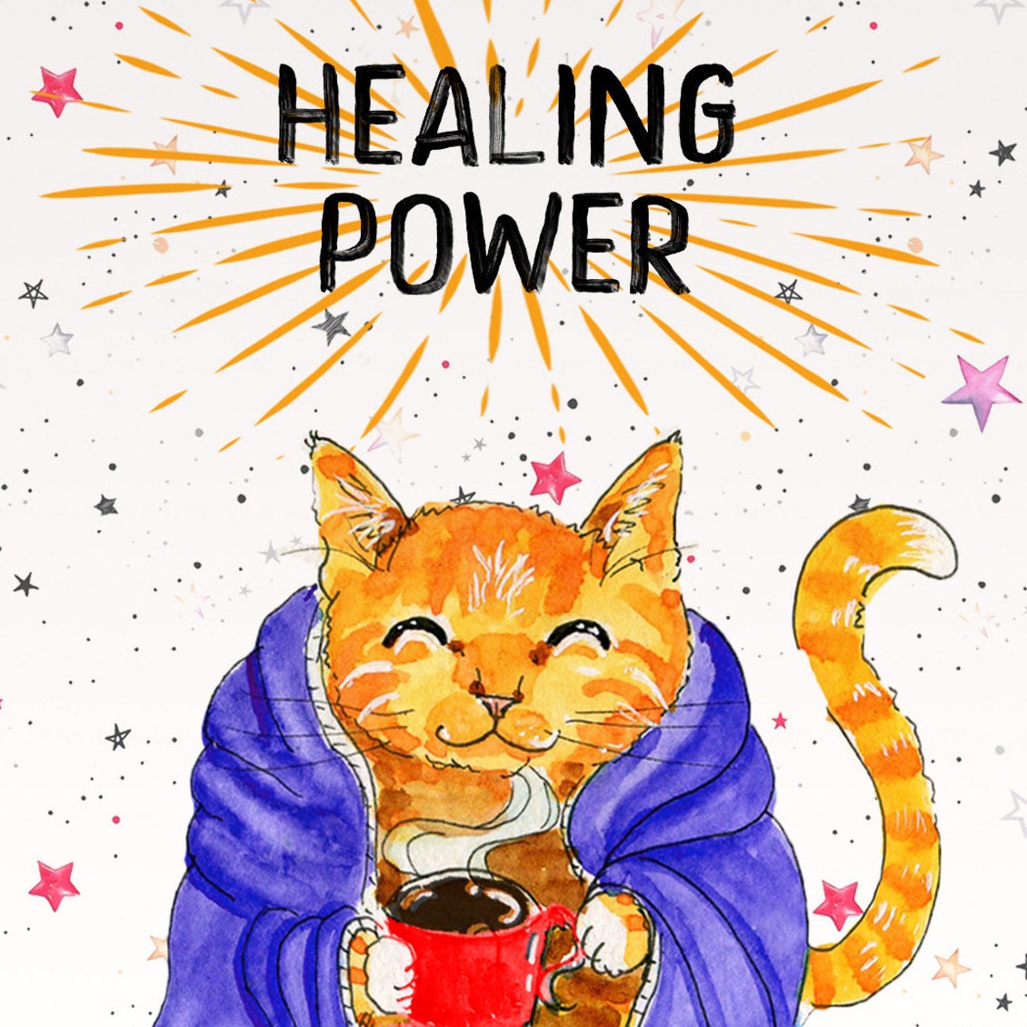 Cat Funny Get Well Soon Card - Healing Power Pet Sympathy Gifts
