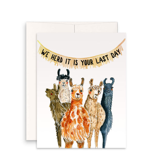 Funny Retirement Card For Coworker - Llama Herd It's Your Last Day