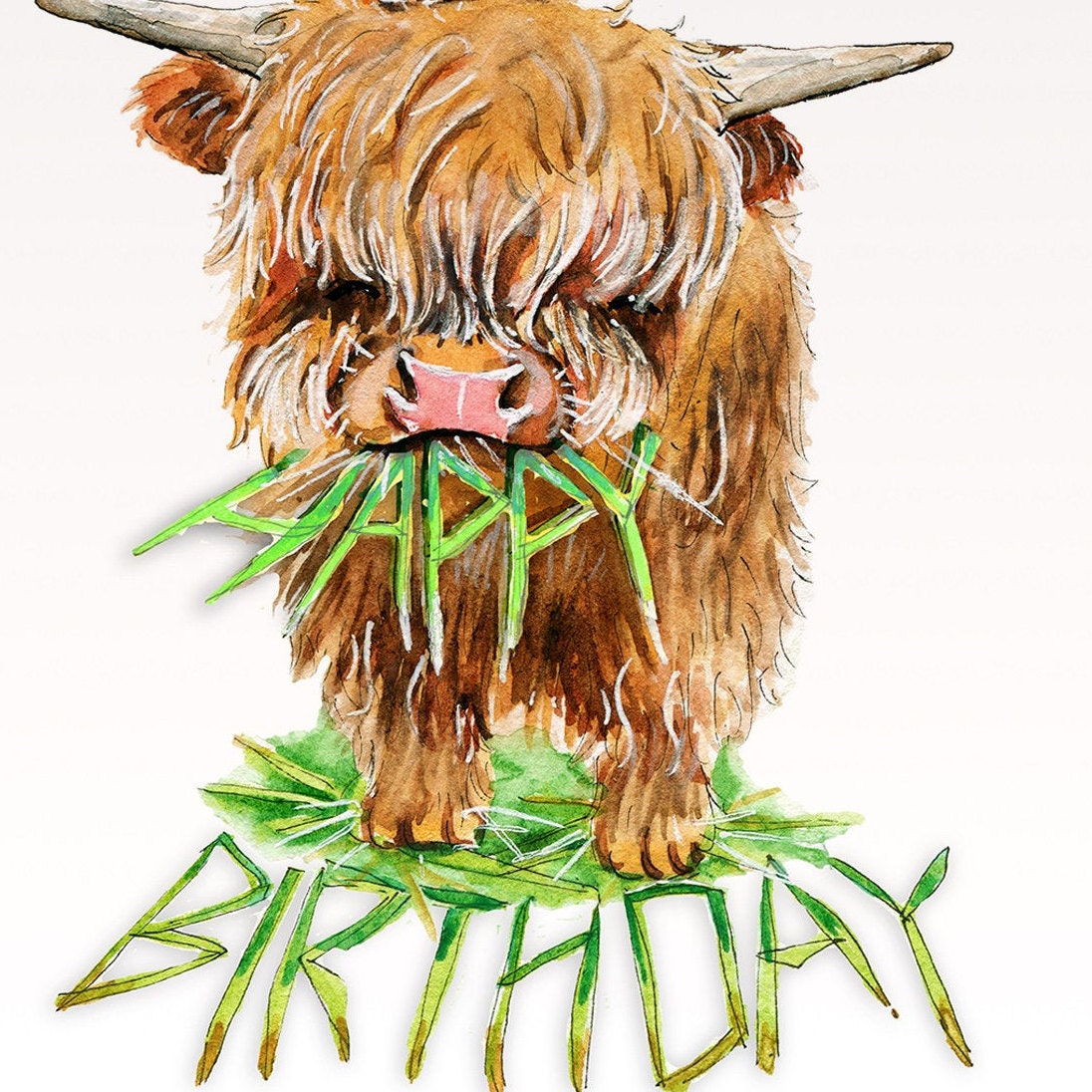 Highland Cow Vegan Birthday Card Funny - Favorite Herbivore Vegetarian Birthday Cards For Best Friend