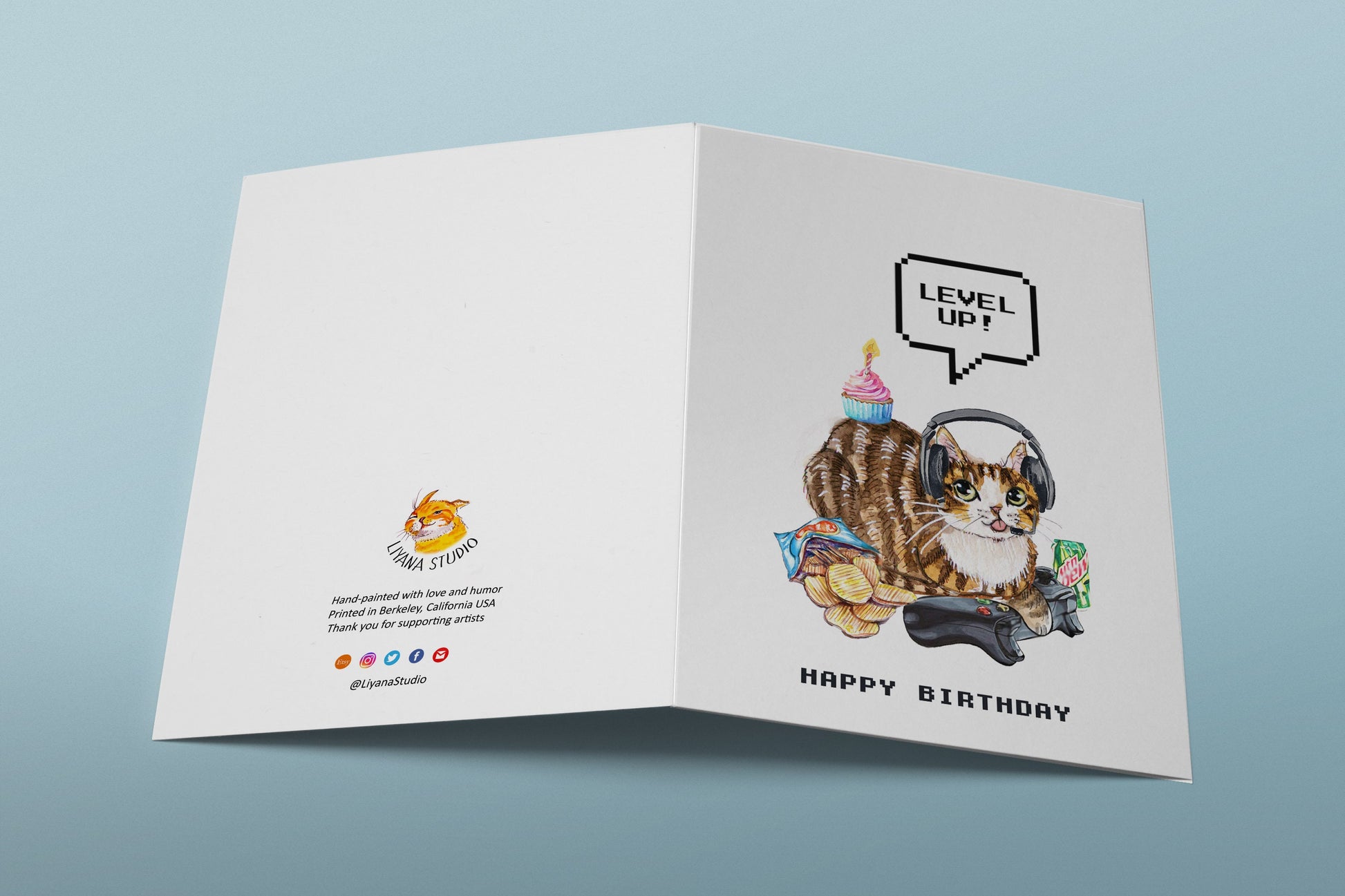 Cat Gamer Happy Birthday Cards For Boyfriend - Video Games Level Up