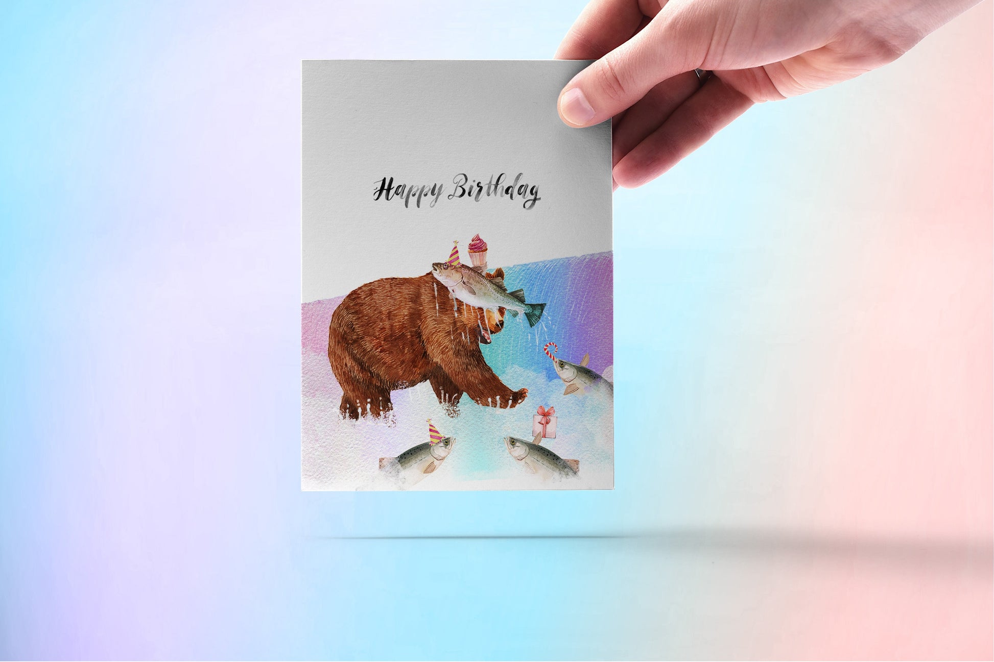 Grizzly Bear Funny Birthday Cards For Boyfriend - Salmon Fish Fly Fishing Birthday Party