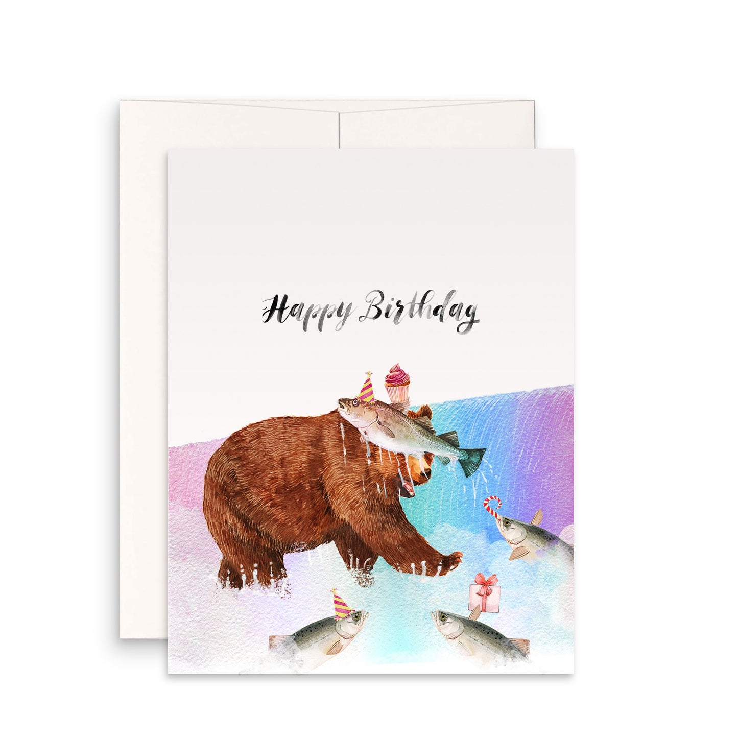 Grizzly Bear Funny Birthday Cards For Boyfriend - Salmon Fish Fly Fishing Birthday Party
