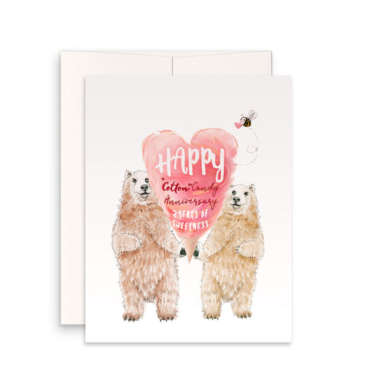 Polar Bear Couple Cotton Anniversary Card For Husband - Cotton Candy 2 Years Sweetness - 2nd Anniversary Gift For Boyfriend