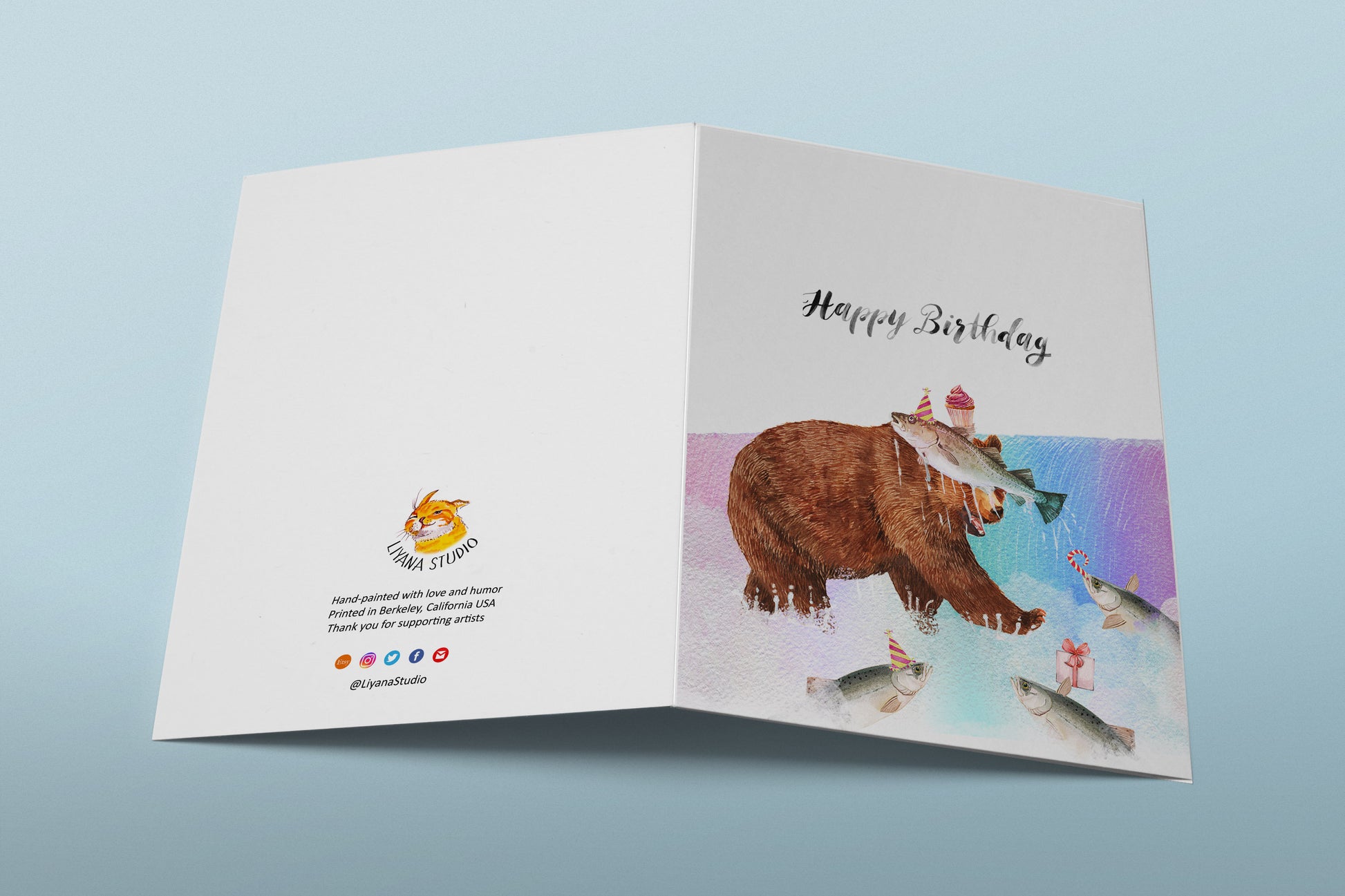 Grizzly Bear Funny Birthday Cards For Boyfriend - Salmon Fish Fly Fishing Birthday Party