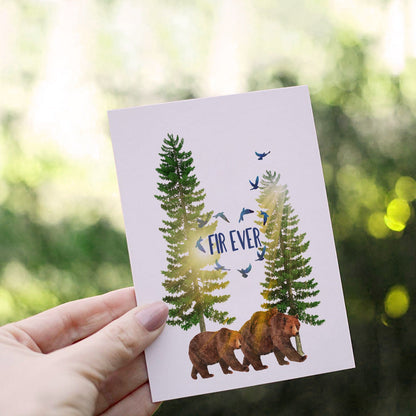 Bear Couple Fir-Ever Wood Anniversary Card For Husband - Love Forever Adventure - 5th Anniversary Gift For Him