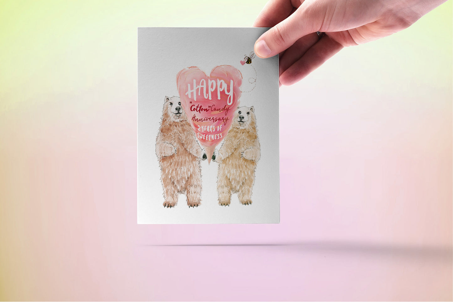 Polar Bear Couple Cotton Anniversary Card For Husband - Cotton Candy 2 Years Sweetness - 2nd Anniversary Gift For Boyfriend