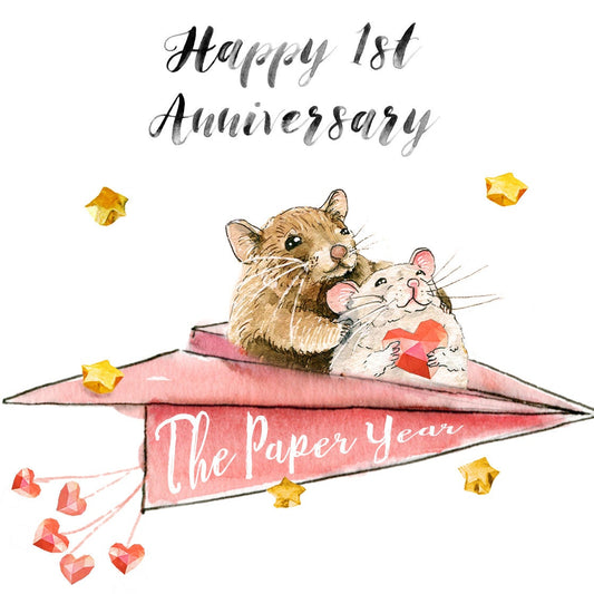 Mouse Couple Paper Anniversary Card For Husband - 1st Anniversary Gift For Boyfriend