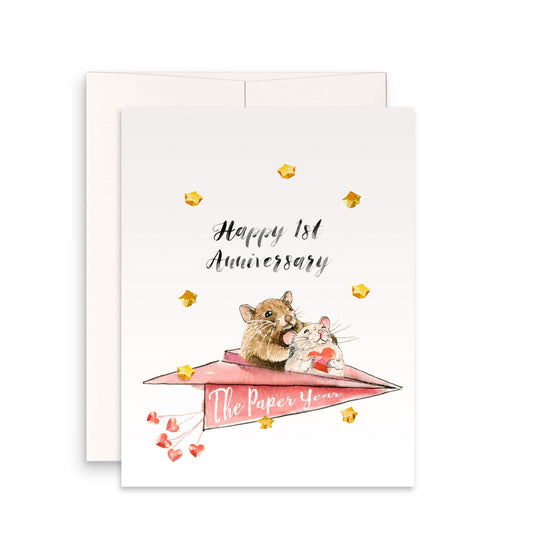 Mouse Couple Paper Anniversary Card For Husband - 1st Anniversary Gift For Boyfriend