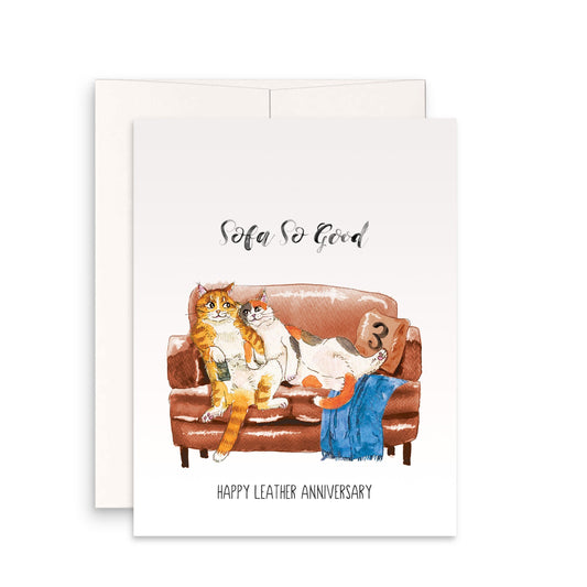 Cats 3 Years Leather Anniversary Card For Husband - Sofa So Good Couple- Funny 3rd Anniversary Cards For Him