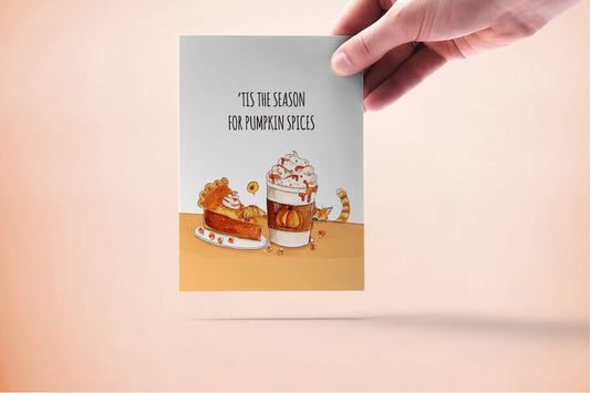 Happy Thanksgiving Card From Orange Cat - Funny Fall Holiday Cards Set - Tis the Season For Pumpkin Spice