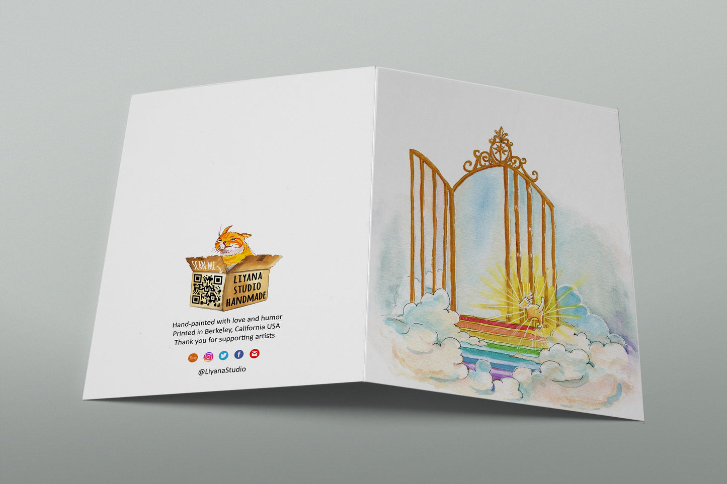 Gate Of Heaven Pet Sympathy Card - Cross the Rainbow Bridge Memorial Card For Loss Of Dog Cat