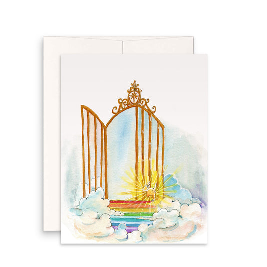 Gate Of Heaven Pet Sympathy Card - Cross the Rainbow Bridge Memorial Card For Loss Of Dog Cat