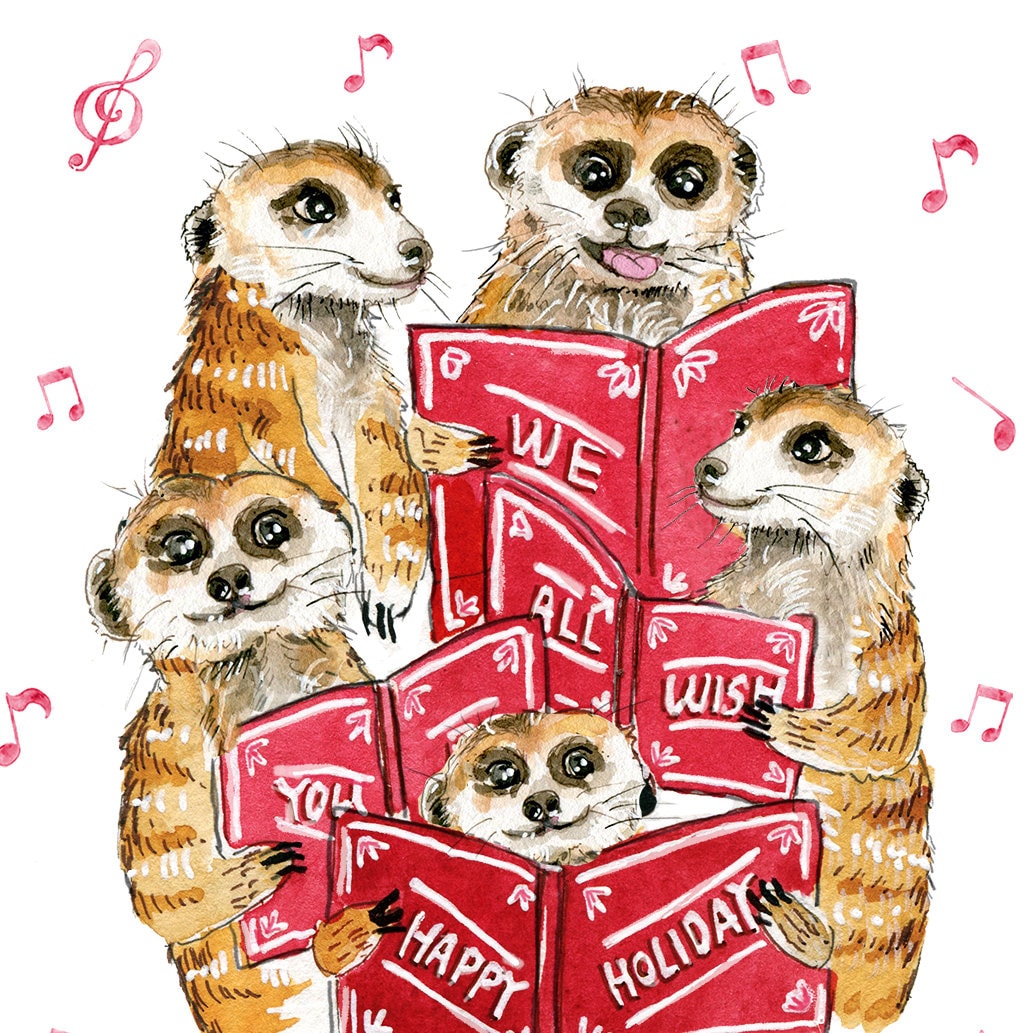 Meerkats Carol Funny Christmas Cards For Friends - Coworkers Holidays Card - Merry Christmas And Happy New Year