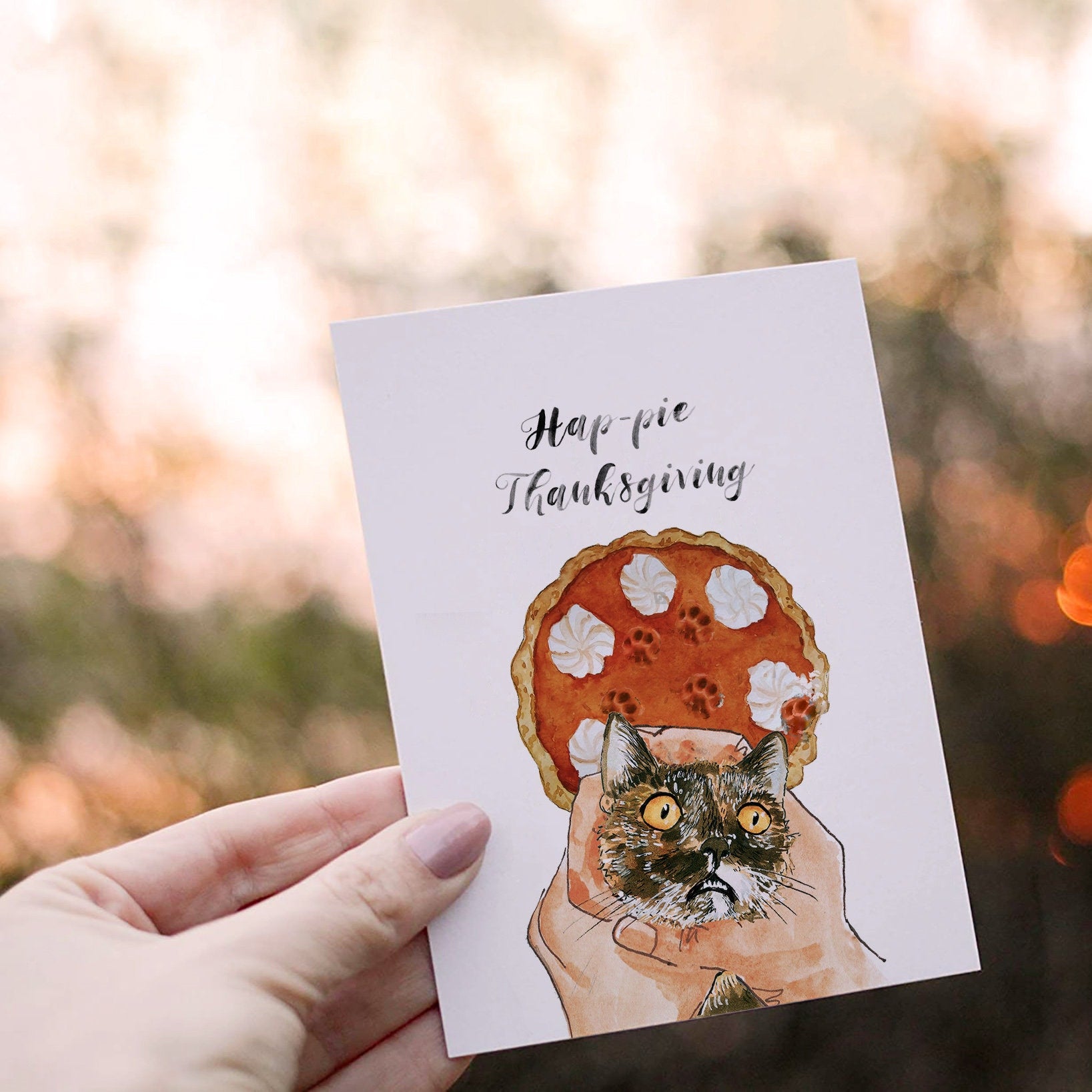 Tortoiseshell Cat Thanksgiving Cards Funny - Pumpkin Pie Fest - Fall Seasons Greeting Card Set
