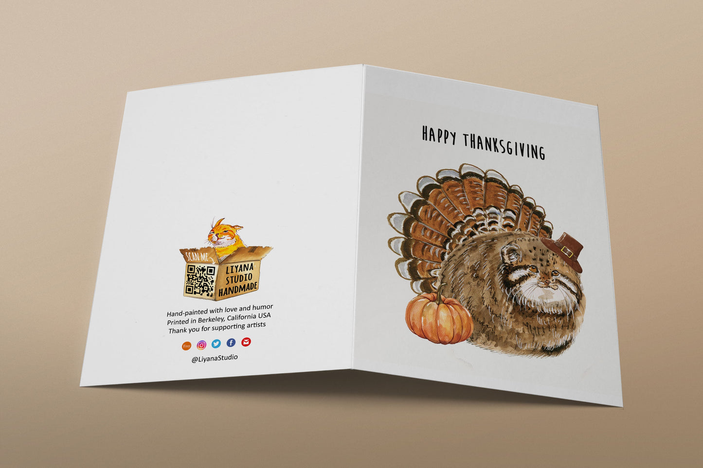 Maul Pallas Cat Thanksgiving Cards Funny - Turkey Fall Seasons Greeting Card Set