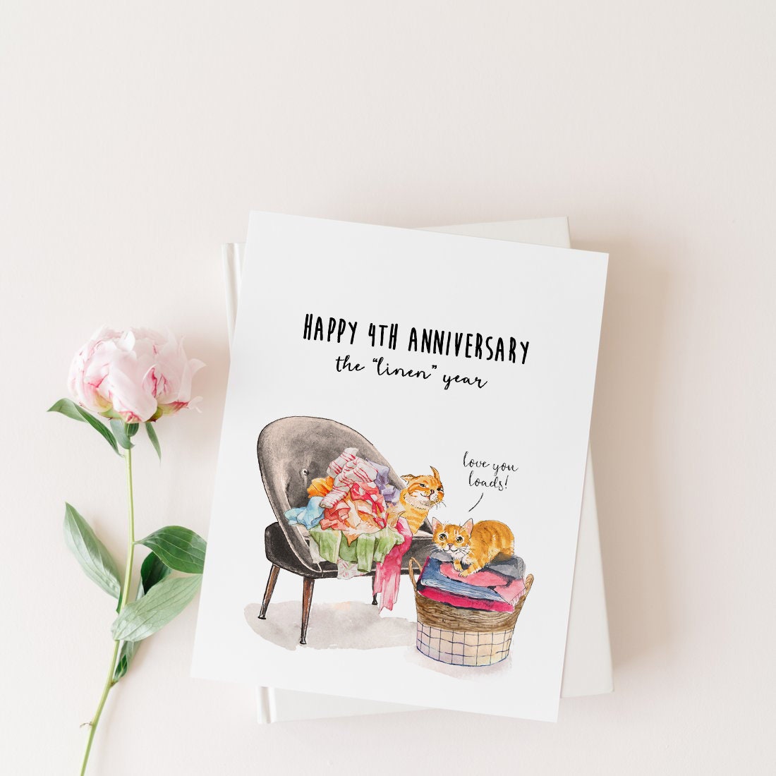 Laundry Cat Funny Anniversary Cards For Husband - You Fold Towels Wrong - 4th Linen Anniversary Card For Him