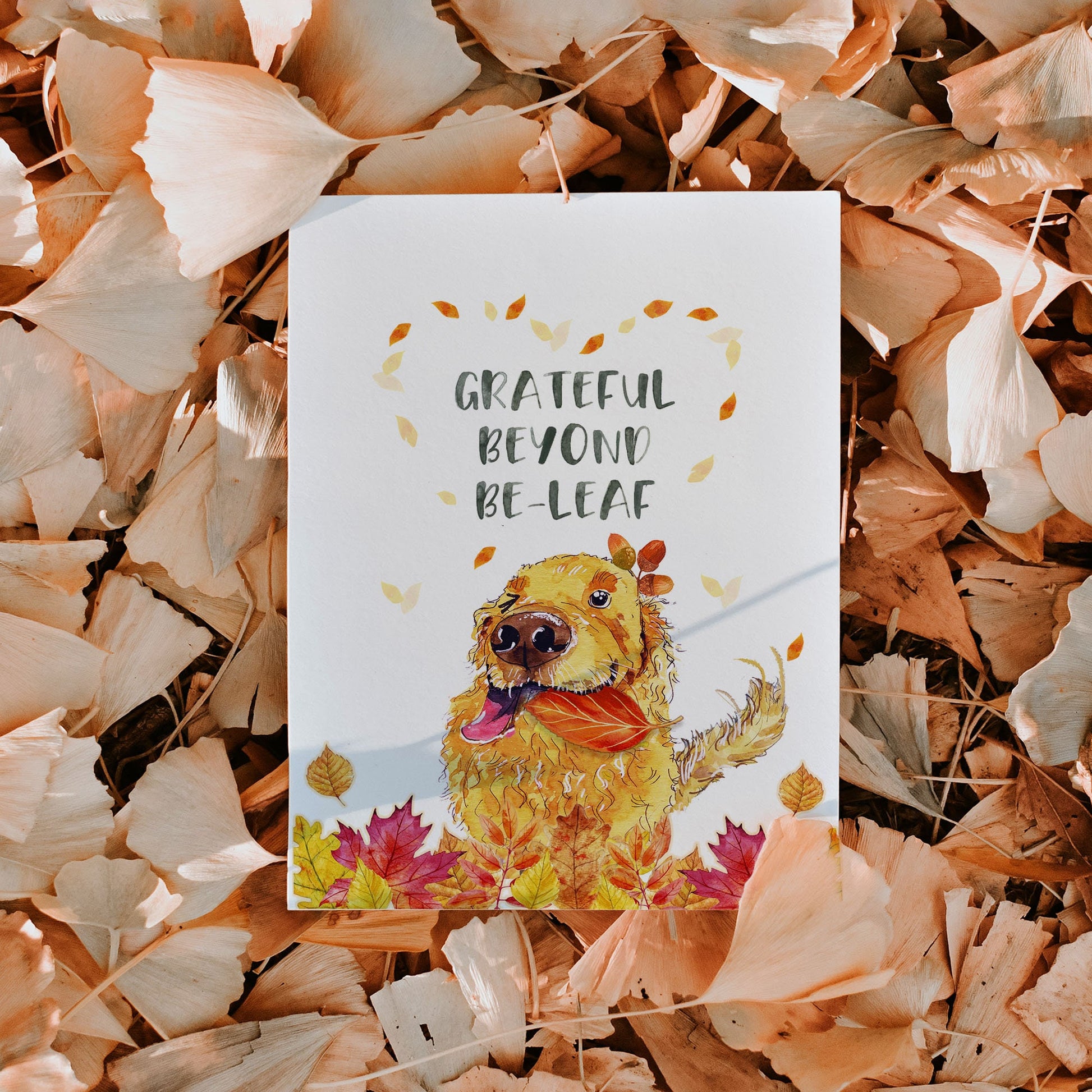 Grateful Golden Retriever Dog Thanksgiving Card For Friends - Thank You Cards - Autumn Holiday Seasons Greetings