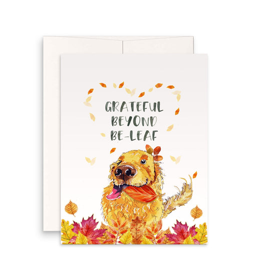 Grateful Golden Retriever Dog Thanksgiving Card For Friends - Thank You Cards - Autumn Holiday Seasons Greetings