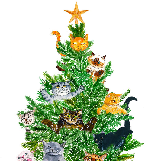 Cat Christmas Tree Card Funny - Cat Lover Gift For Friends - Orange Tabby Siamese Black Cat Cards