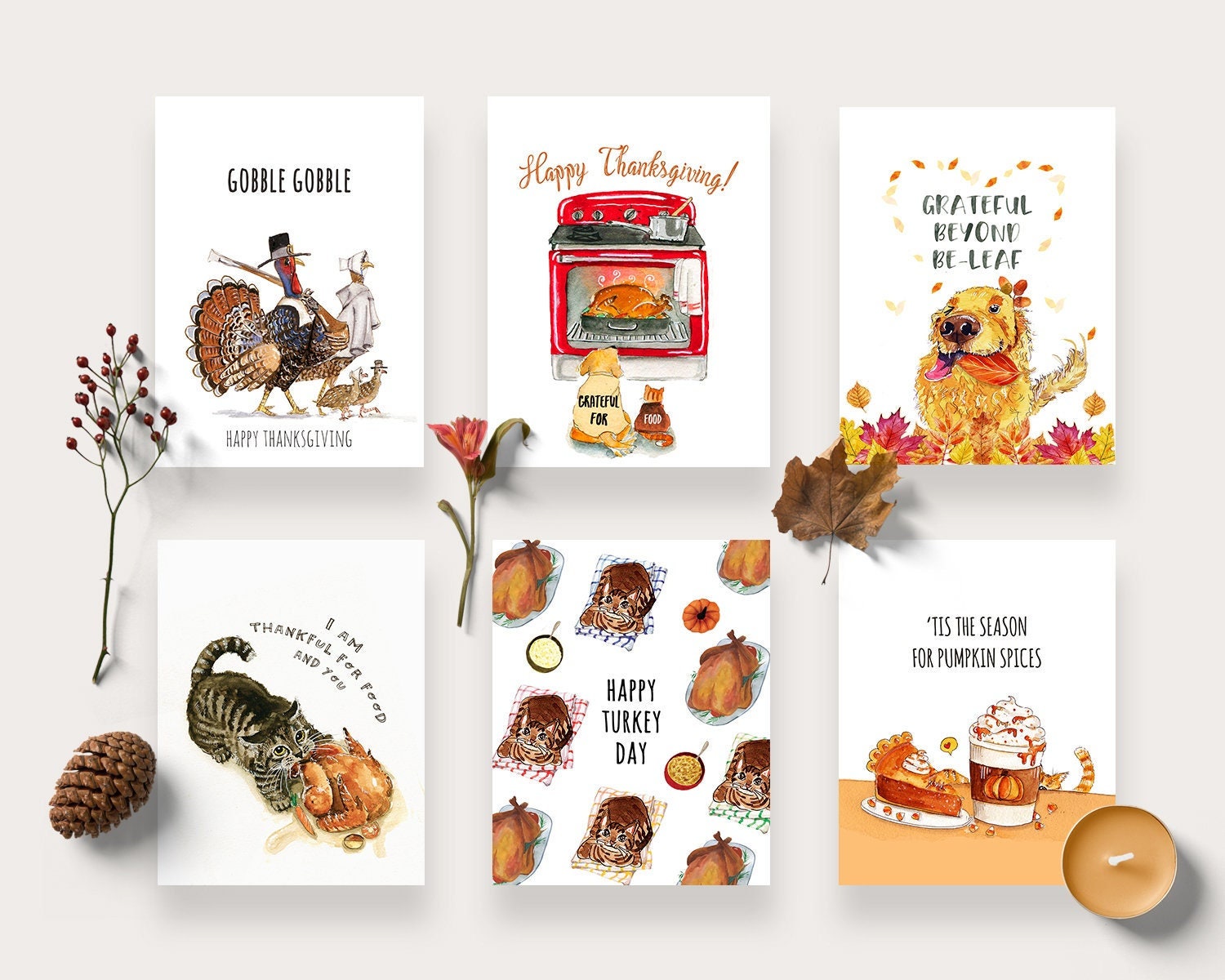 Funny Thanksgiving Cards Pack - Fall Holiday Greeting Cards Set For Friends