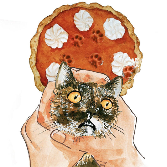 Tortoiseshell Cat Thanksgiving Cards Funny - Pumpkin Pie Fest - Fall Seasons Greeting Card Set