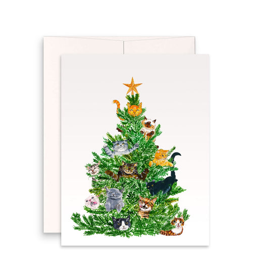 Cat Christmas Tree Card Funny - Cat Lover Gift For Friends - Orange Tabby Siamese Black Cat Cards