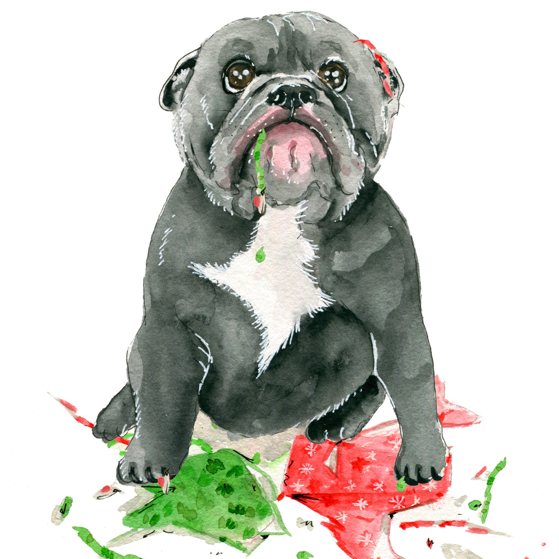 Pitbull Dog Christmas Card Funny - Naughty Or Nice - Bull Dog Mom Holiday Gift - Liyana Studio