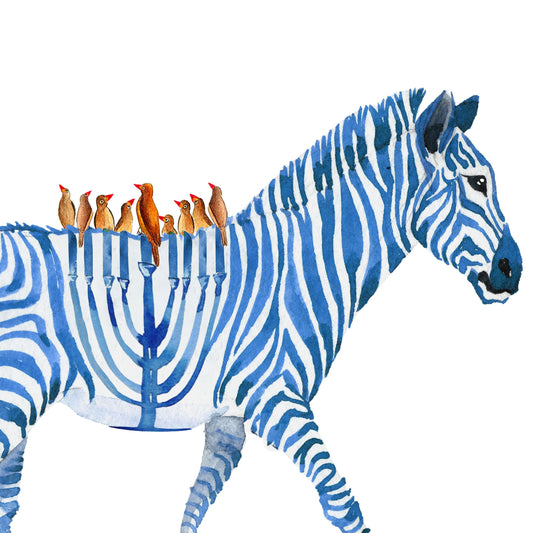 Zebra Menorah Hanukkah Cards Set - Unique Chanukah Art