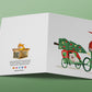 Cycling Funny Christmas Cards For Kids - Santa Claus Bike Tailer Xmas Tree - Cute White Dog Bichon Frise