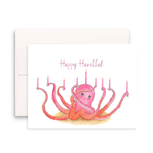 Octopus Menorah Hanukkah Cards For Her - Unique Chanukah Arts For Girl