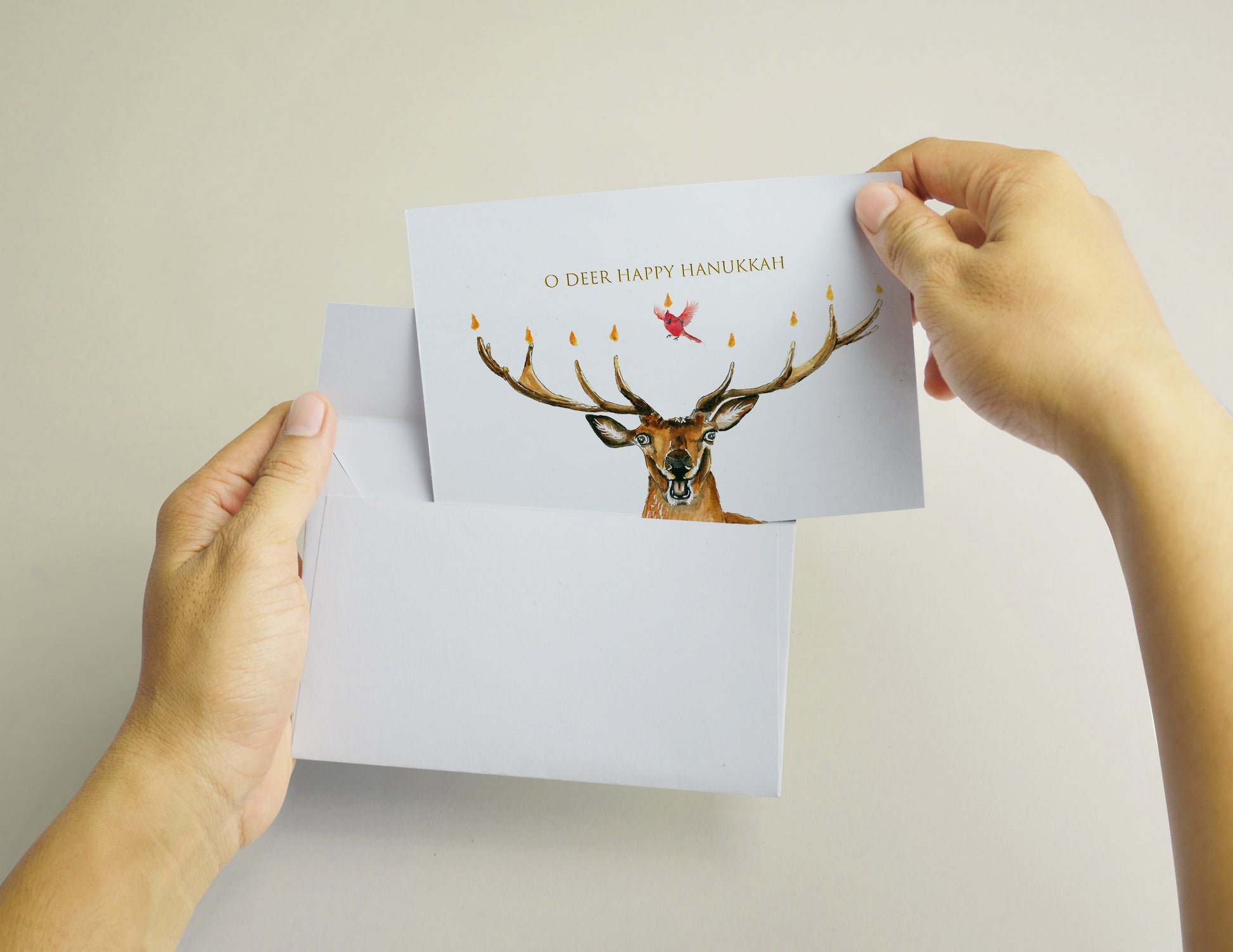 Funny Hanukkah Card - Cardinal Oh Deer Menorah Candles