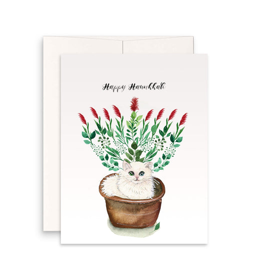 Gardener Cat Menorah Hanukkah Cards Set - Unique Chanukah Art