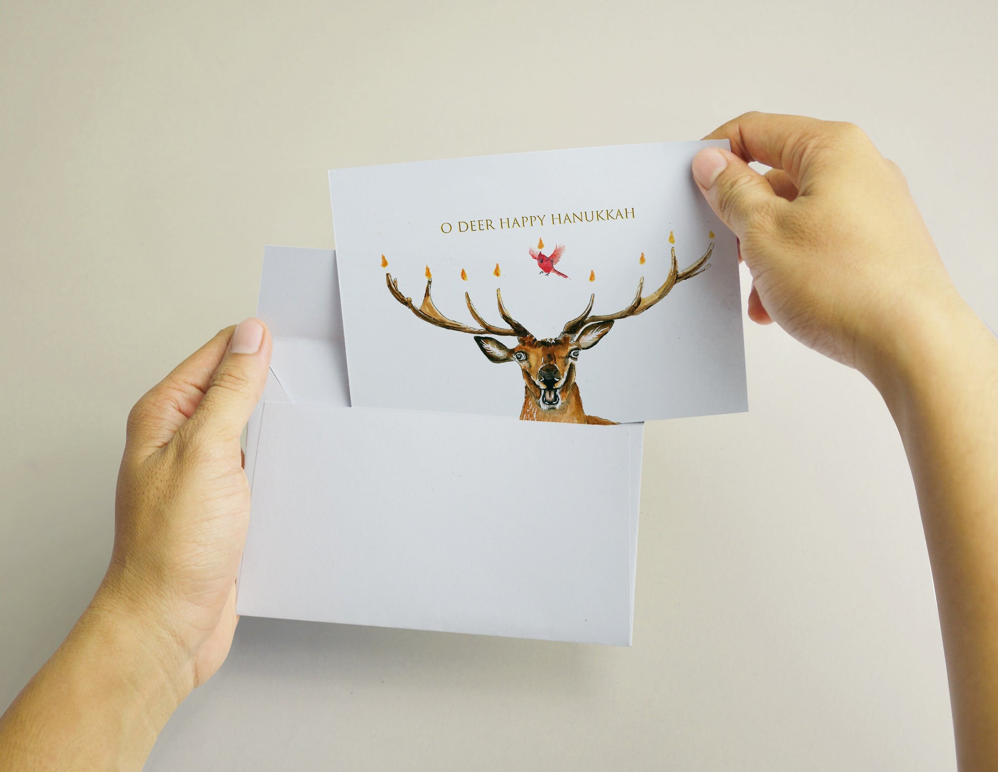 8 Animal Funny Hannukah Cards Set - Handmade Menorah Greeting Cards Pack - Unique Watercolor Chanukkah Arts Gift