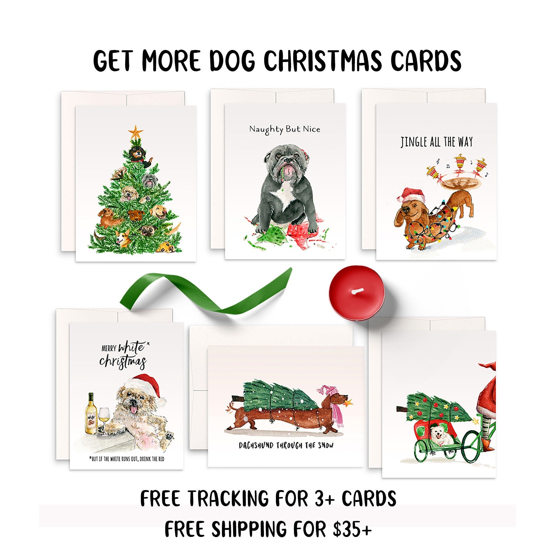 Funny Dog Cat Christmas Card For Friend - Snowy Winter Xmas Tree