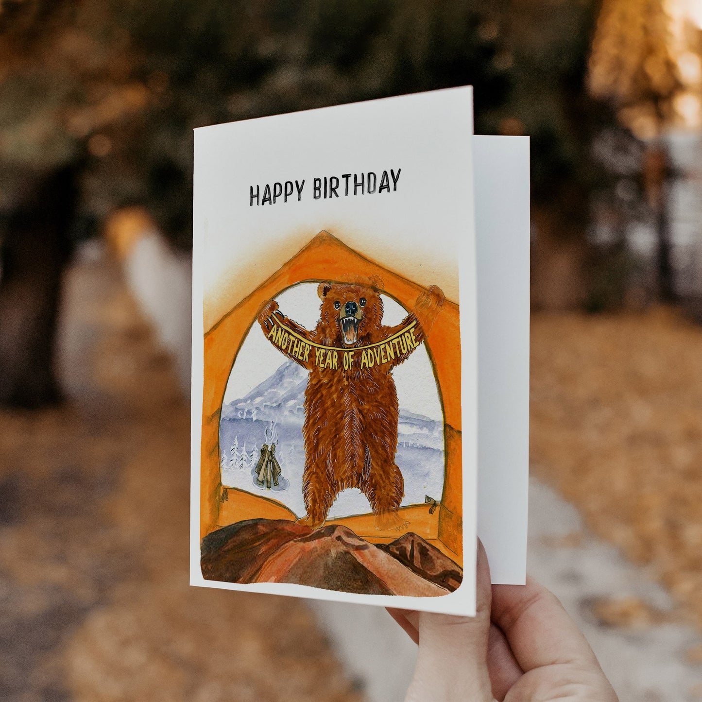 Camping Bear Birthday Cards Funny - Happy Camper Gifts - Grizzly Bear Card