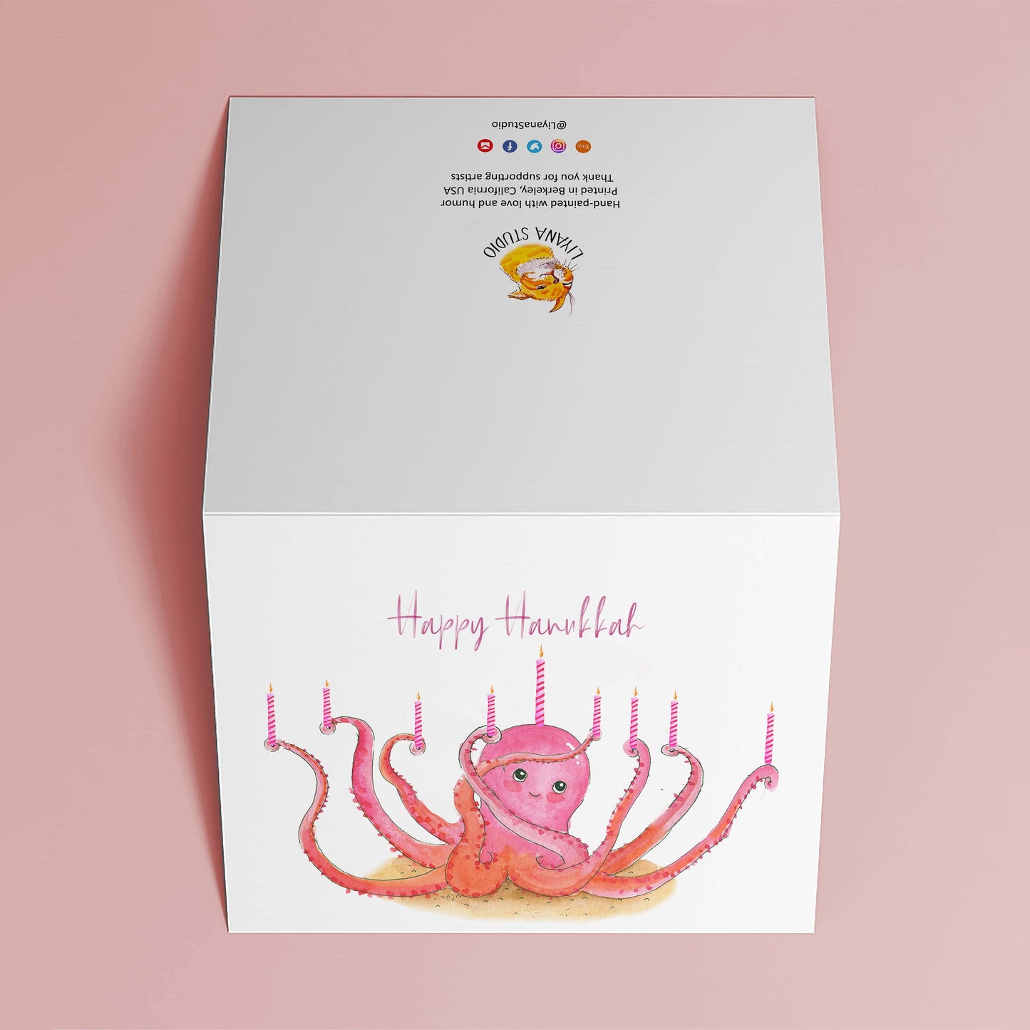 Octopus Menorah Hanukkah Cards For Her - Unique Chanukah Arts For Girl