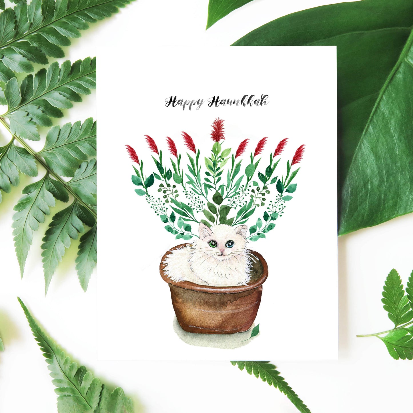 Gardener Cat Menorah Hanukkah Cards Set - Unique Chanukah Art