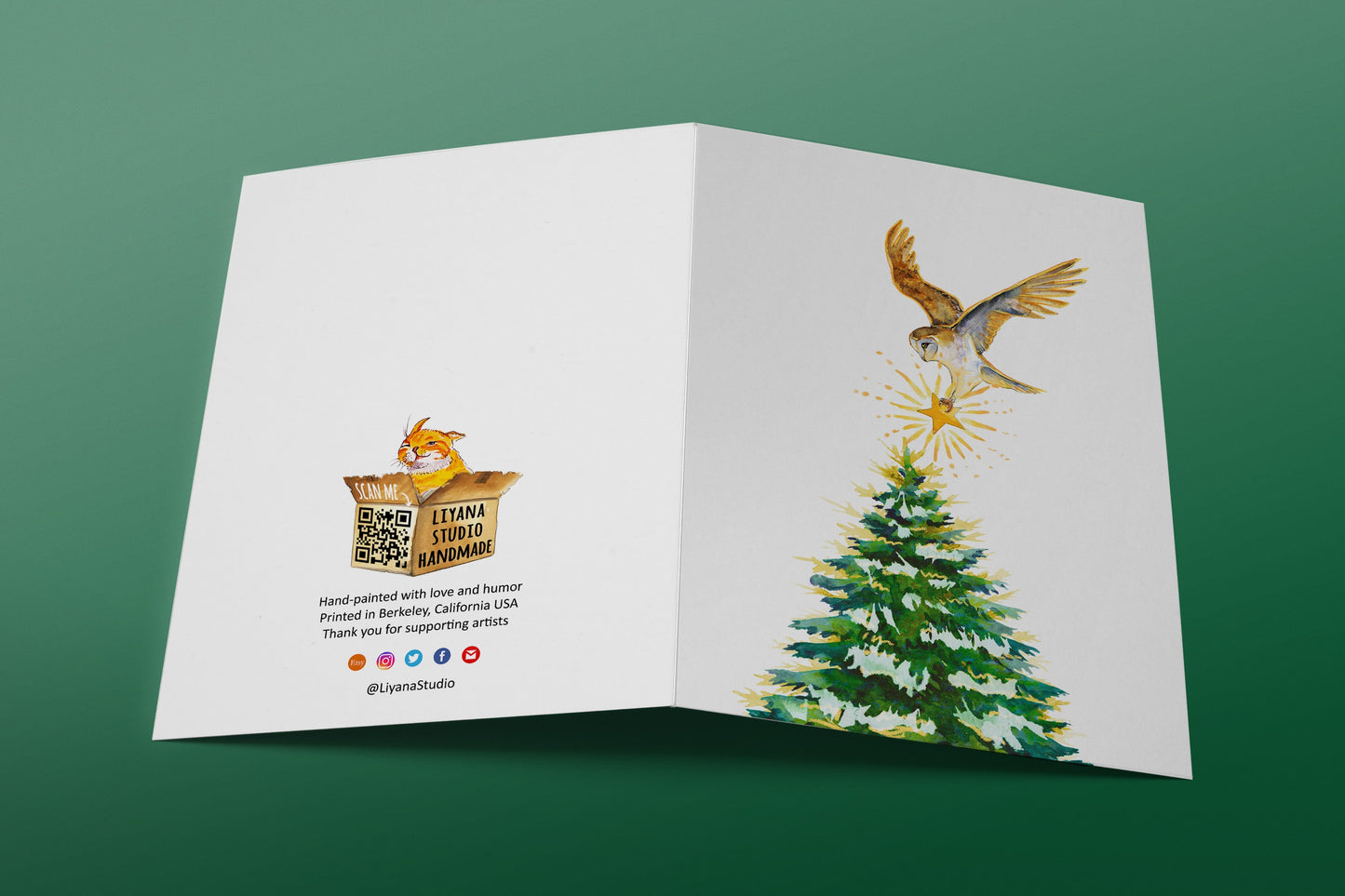 Barn Owl Winter Holiday Card Pack - Farmhouse Christmas Cards Handmade For Friends
