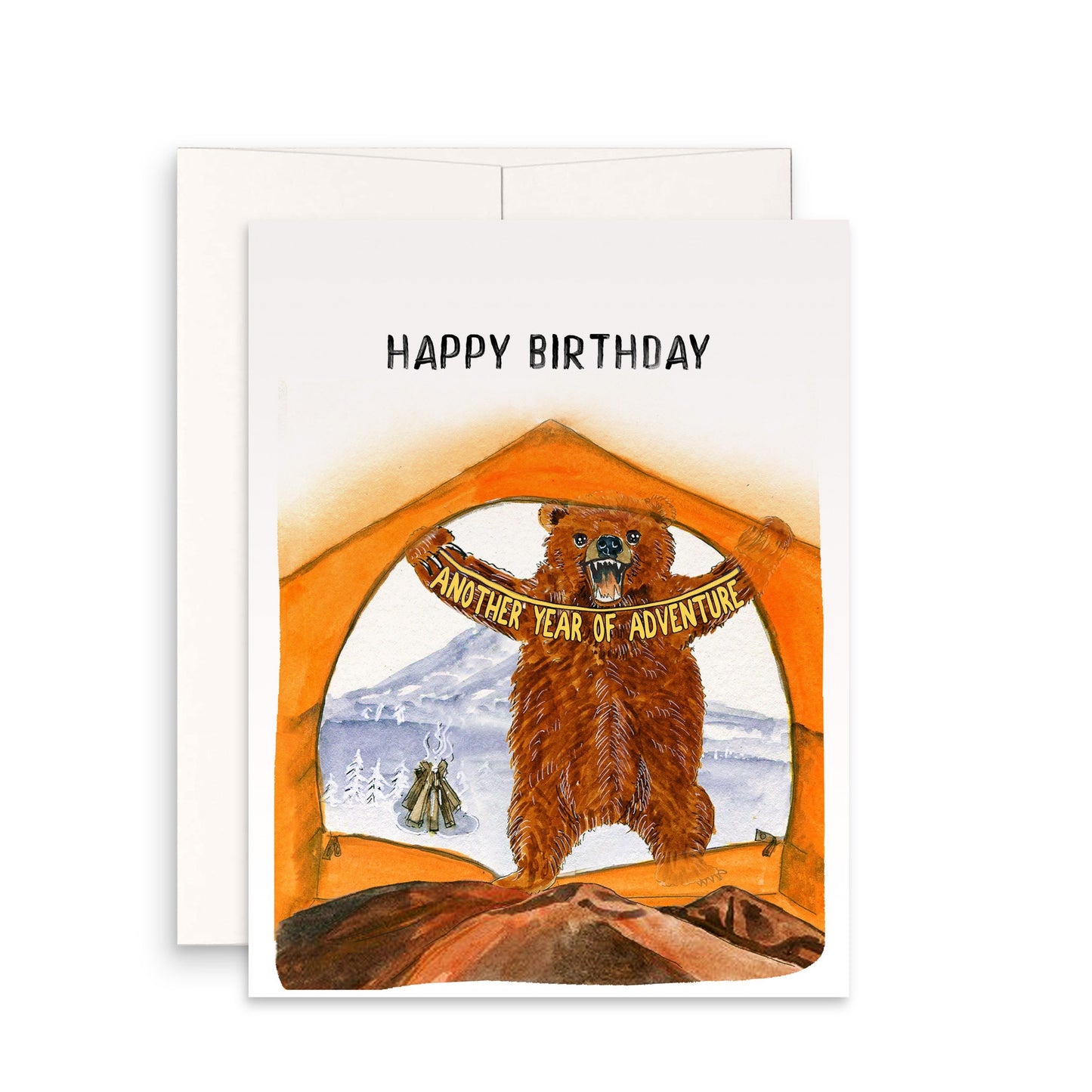 Camping Bear Birthday Cards Funny - Happy Camper Gifts - Grizzly Bear Card