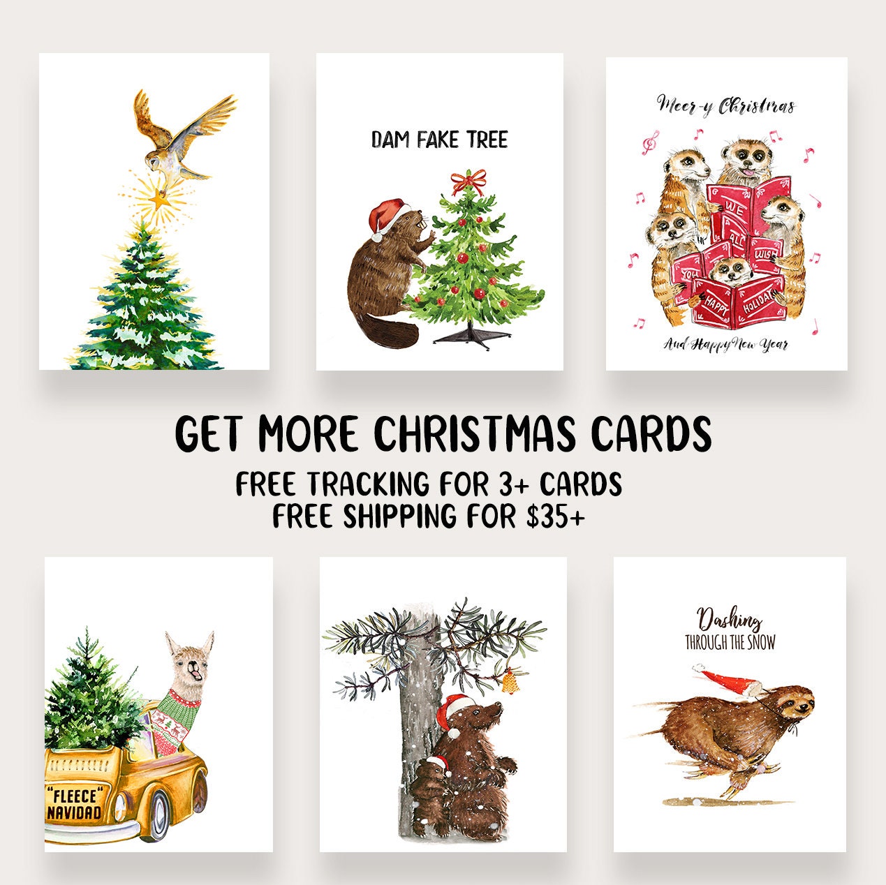 Beaver Funny Christmas Cards For Friends - Dam Fake Christmas Tree Gifts