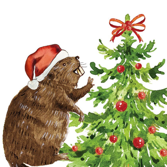 Beaver Funny Christmas Cards For Friends - Dam Fake Christmas Tree Gifts