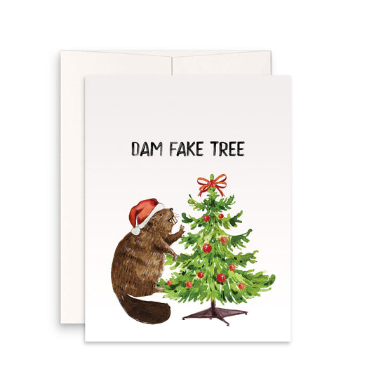 Beaver Funny Christmas Cards For Friends - Dam Fake Christmas Tree Gifts