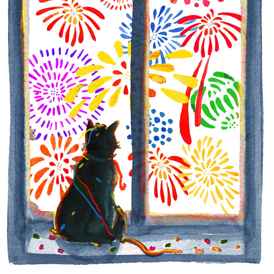 Happy New Year Cards 2022 - Black Cat New Year Eve Fireworks Gifts For Mom