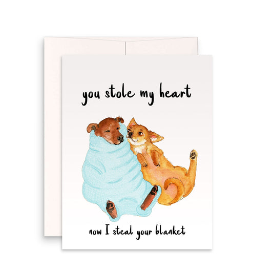 Blanket Thief Funny Anniversary Card For Boyfriend - Funny Valentines Day Card For Girlfriend - Dog Lover Valentines Gift