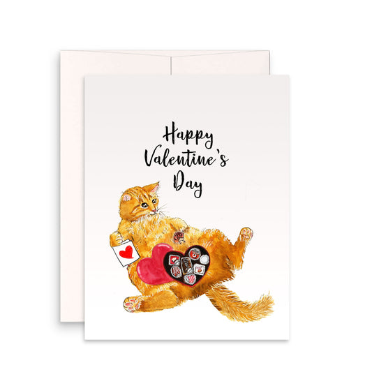 Chocolate Cat Valentines Day Card For Boyfriend - Orange Cats Lover Galentines Day Card For girlfriend - Valentines Husband Card For Him