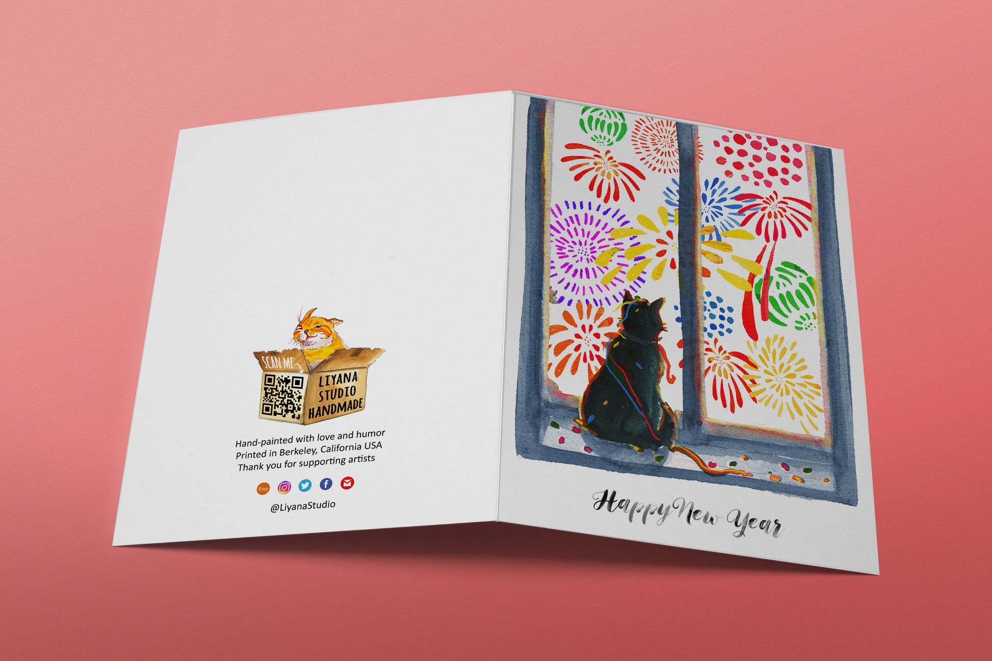 Happy New Year Cards 2022 - Black Cat New Year Eve Fireworks Gifts For Mom